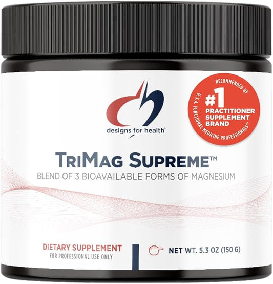 Designs for Health TriMag Supreme Powder - 300mg Triple Magnesium Drink - May Support Heart Health & Energy - Magnesium Orotate, Glycerophosphate + Bisglycinate Chelate (30 Servings / 150g)