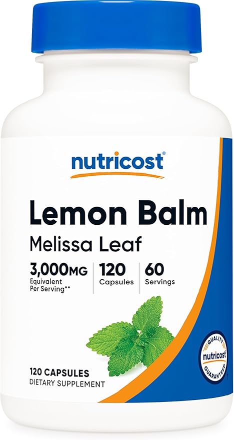 Nutricost Lemon Balm (3,000mg Equivalent) 120 Vegan Capsules - Melissa Leaf Lemon Balm Extract, 60 Servings
