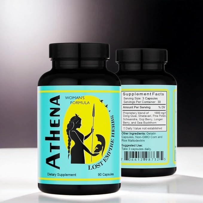 Athena Woman’s Formula | Dong Quai, Shatavari, Pine Pollen, Schisandra, Goji, Seabuckthorn, Longan Herbal Blend for Women | 90 Count - 30 Day Supply