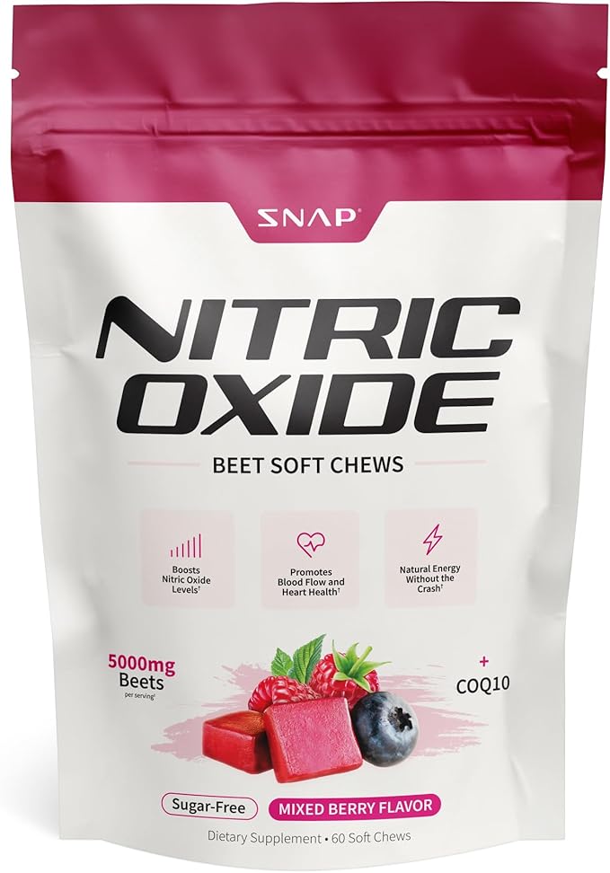 Snap Supplements USDA Organic Beet Root Powder, 3-in-1 Nitric Oxide Supplement, Support Healthy Blood Pressure and Blood Circulation, 250g (30 Servings (Pack of 1), Mixed Berry (Chews))