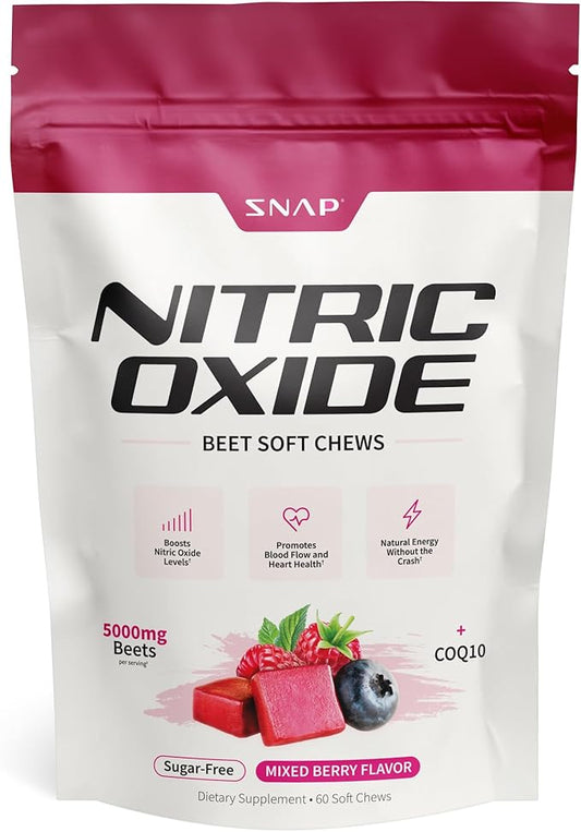 Snap Supplements USDA Organic Beet Root Powder, 3-in-1 Nitric Oxide Supplement, Support Healthy Blood Pressure and Blood Circulation, 250g (30 Servings (Pack of 1), Mixed Berry (Chews))