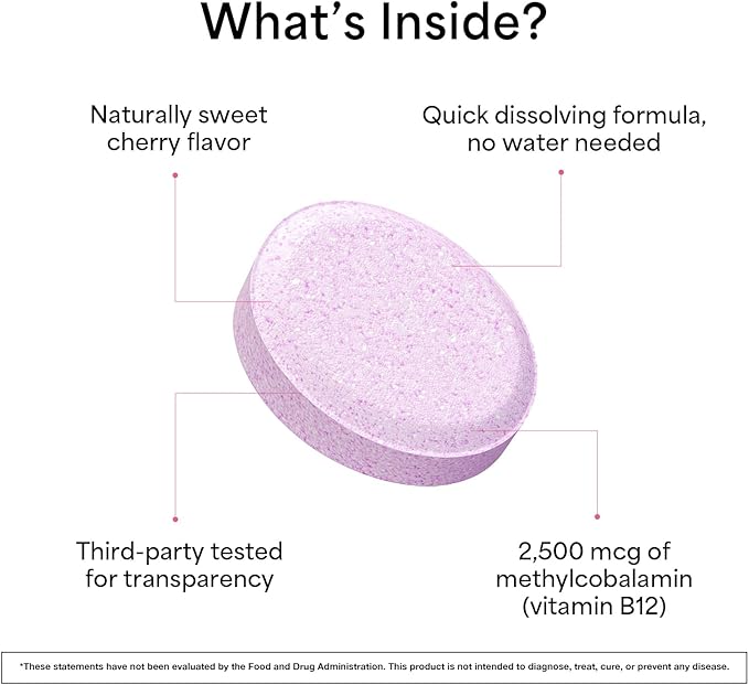 EZ Melts B12 Sublingual Vitamin 2,500 mcg, Methylcobalamin, Sugar-Free, 3-Month Supply - 1 Pack