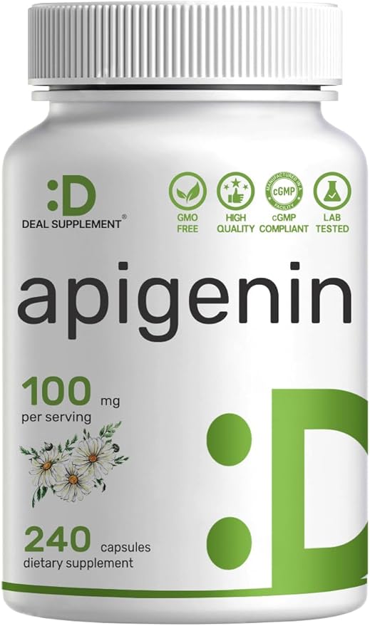 Apigenin, 100mg Per Serving, 240 Capsules – Raw Plant Extract from Chamomile Flower – Active Bioflavonoids & Antioxidants – Sleep & Relaxation Supplement – Non-GMO