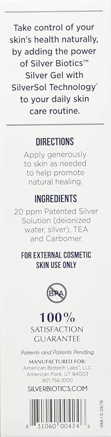 Silver Biotics Patented Multivalent SilverSol Technology | Ag₄O₄ 20 ppm Healing & Soothing Gel | Great for Healing Skin from Scars, Burns, Wounds, Blemishes & More | 4 Oz (Pack of 2)
