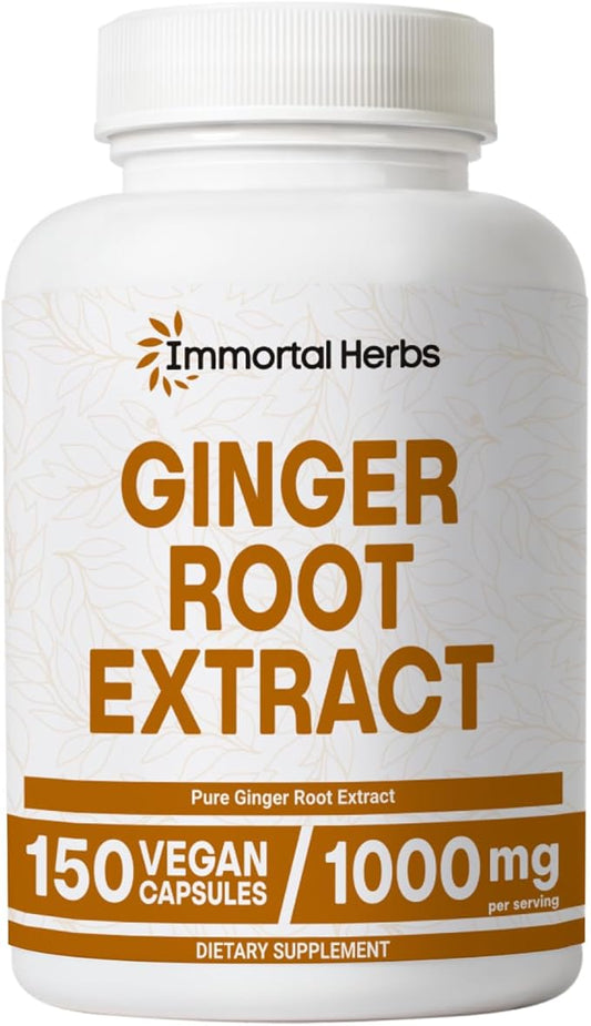 Ginger Root Capsules 1000mg, 4:1 Extract Powder, 150 Pills, Vegan, Non-GMO and Gluten-Free Ginger Supplement for Men and Women, 2 Month Supply