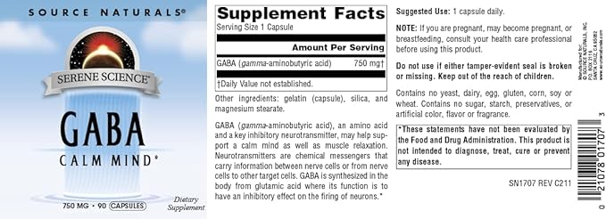 Source Naturals Serene Science GABA, for a Calm Mind, 750mg - 90 Capsules
