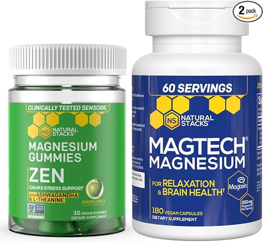 Natural Stacks Magtech Magnesium + Zen Magnesium Gummies Bundle - 4 Forms of Magnesium - Supports Brain Health & Stress Relief* - 210 Pieces