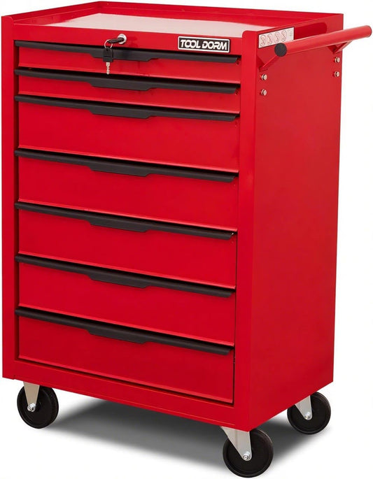 7-Drawer Rolling Tool Chest with Locking Wheels & Drawers, 13" D x 24.2" W x 34.6" H Mobile Tool Storage Cabinet, Heavy-Duty Garage Organizer w/Ergonomic Handle