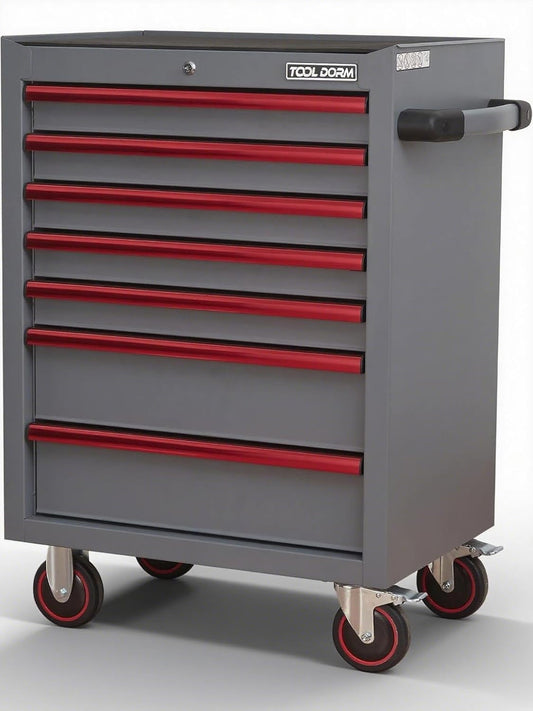 7-Drawer Rolling Tool Chest with Locking Wheels & Drawers, 18.11" D x 26.61" W x 38.3" H Mobile Tool Storage Cabinet, Heavy-Duty Garage Organizer with Ergonomic Handle