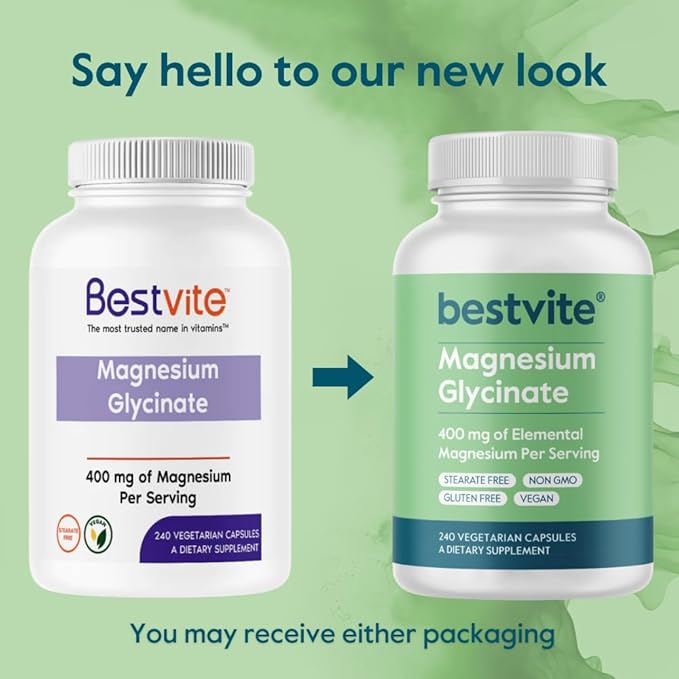 BESTVITE Filler-Free Magnesium Glycinate - 400mg of Magnesium per Serving (240 Veg Caps)- Chelated Bisglycinate for Muscle, Relaxation, Stress & Sleep Support* - For Men & Women - No Stearates - Vegan