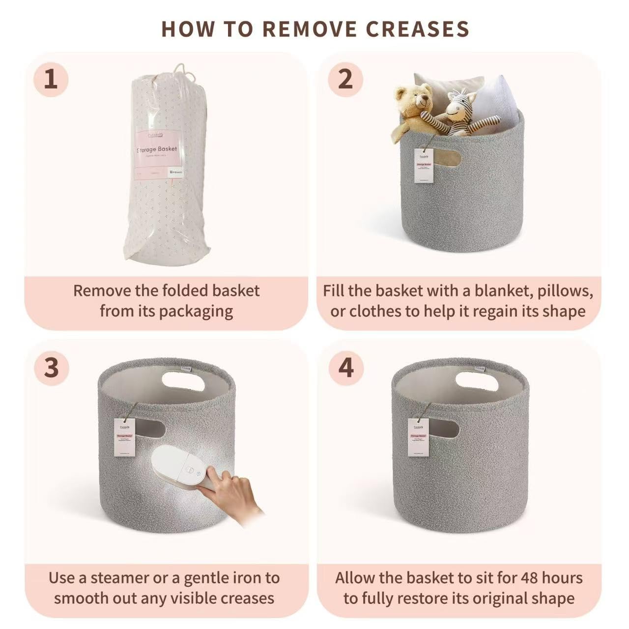 PUTSKA Basket – Round Storage for Toys and Clothes, Stuffed Animals – Soft Baby Girl Basket for Nursery, Kids Room, Bedroom, Living Room – Regular, Grey