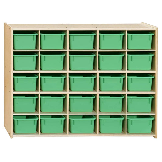 Contender Birch 25 Cubby Tray Cabinet with Lime Green Color Bins, Storage Organizer for Toddlers, Shelving Units for Daycare, Nursery, Homeschool [ Fully Assembled ]