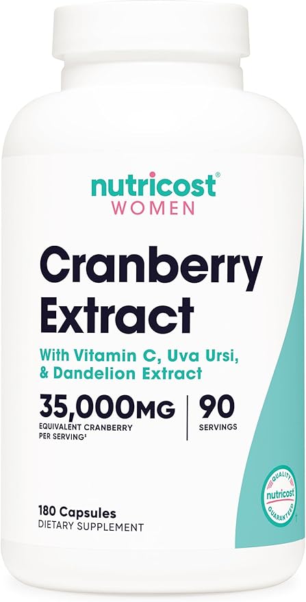 Nutricost Cranberry Extract for Women (35,000mg Equivalent),180 Capsules - with Vitamin C, Uva Ursi & Dandelion Root Extract - Non-GMO & Gluten Free Health Supplement