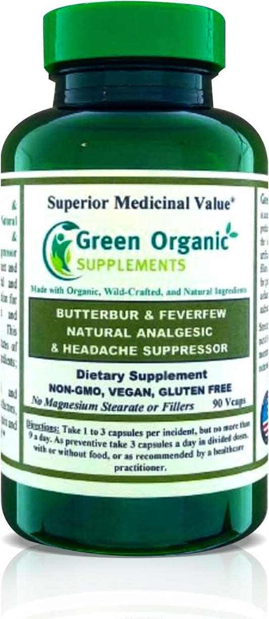 Butterbur, Feverfew, Analgesic, Painkiller, & Headache Suppressor, 90 VCaps, High Absorbable, Non-GMO, Gluten-Free (Pack of 1)