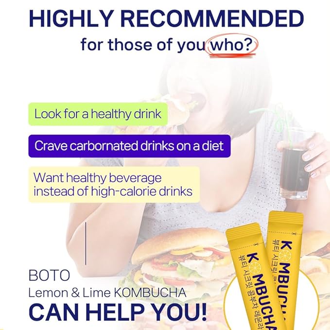 BOTO Kombucha Tea Organic Drink Sugar Free, Keto, Vegan, Low Calorie, Detoxifying Acids, Supports Gut Health, Non-GMO, Vegan, Gluten Free, Sparkling - Lemon Lime Tea - 30 of Pack