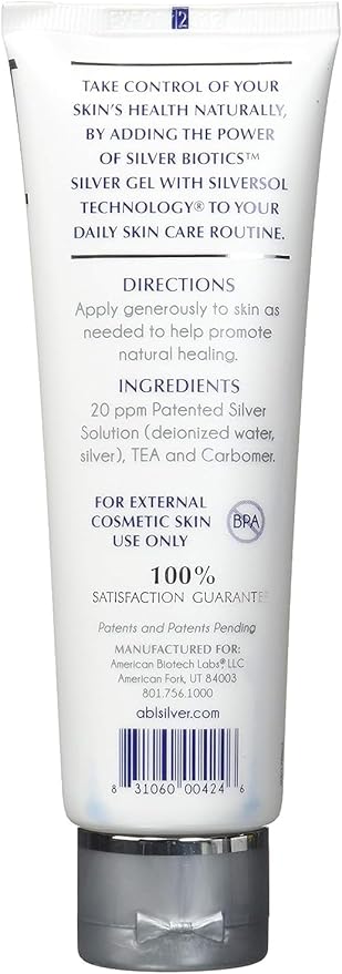 Silver Biotics Patented Multivalent SilverSol Technology | Ag₄O₄ 20 ppm Healing & Soothing Gel | Great for Healing Skin from Scars, Burns, Wounds, Blemishes & More | 4 Oz (Pack of 2)