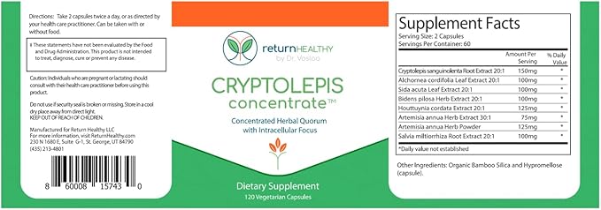 Cryptolepis Concentrate, Immune Support with Cryptolepis Sanguinolenta for Immunity Boost, Concentrated Herbal Supplements, Antioxidant & Health Supplement, 120 Capsules