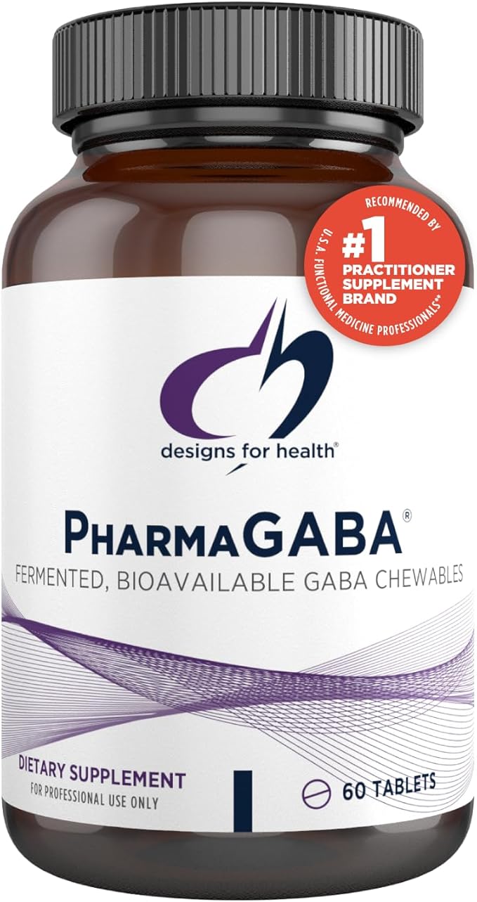 Designs for Health Chewable GABA - 200mg PharmaGABA Chewables, Fermented + Bioavailable GABA Supplement to Support Calm - Non-GMO + Gluten Free (60 Tablets)