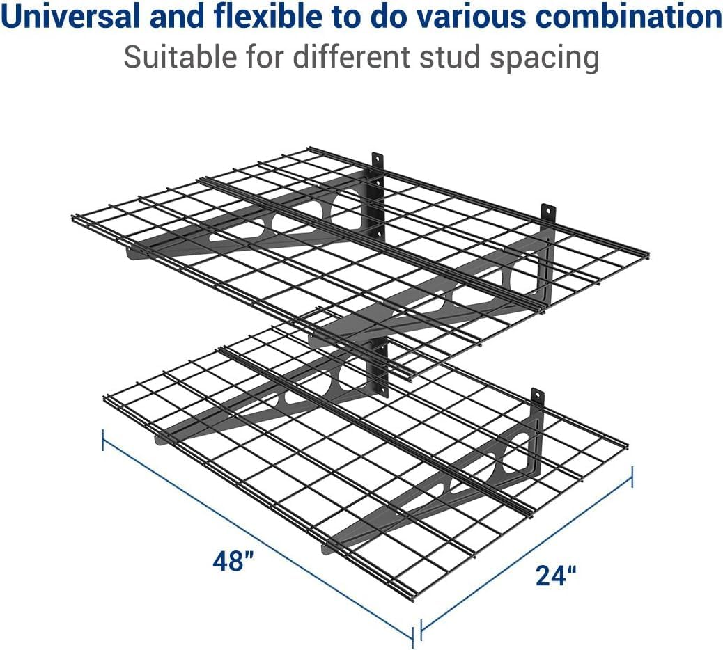 FLEXIMOUNTS 2 Pack 2x4ft Garage Shelving, Wall Shelf Garage Storage Rack, 24-inch-by-48-inch, Black, Classic Series