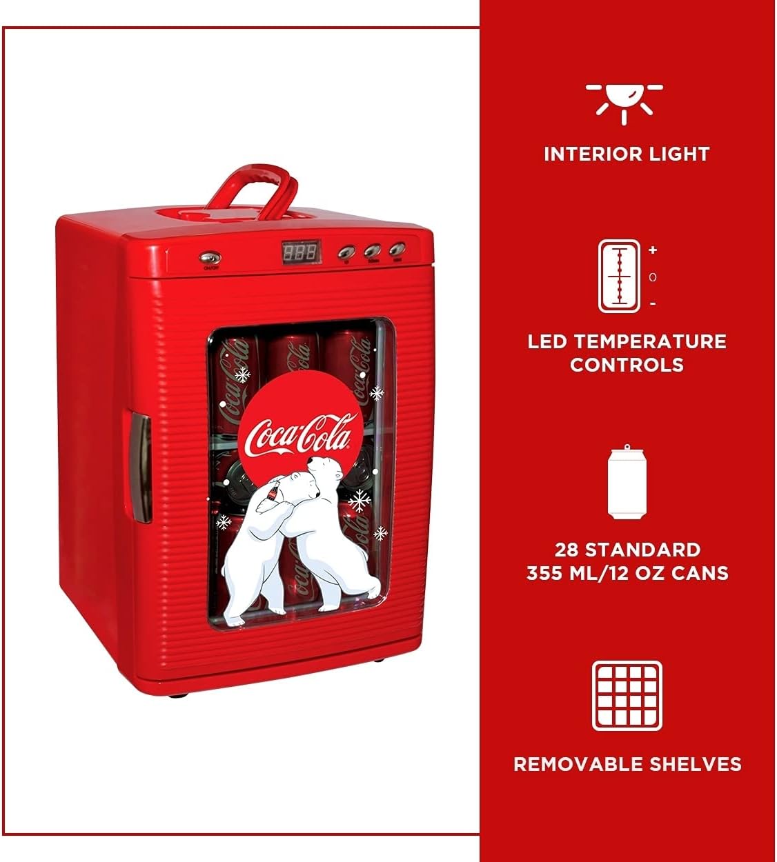Coca Cola Mini Fridge - Refrigerator for Bedroom Office, Portable Table Top Beverage Cooler, 12V 110V Refrigerador For Drinks, Soda, Wines, Use In Car, Outdoor, Patio, 28 Can