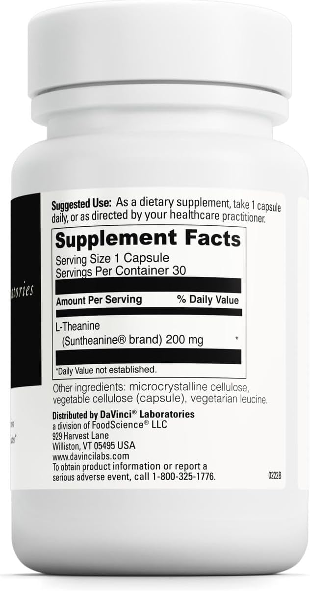 DAVINCI Labs L-Theanine - Dietary Supplement to Help with Concentration, Focus, Relaxation and Irritability* - with 200 mg L-Theanine per Serving - 30 Vegetarian Capsules