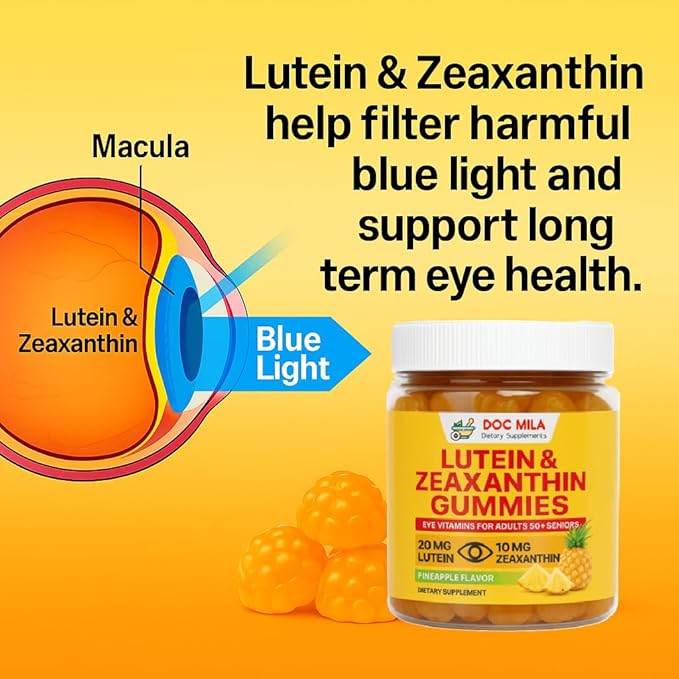 Lutein & Zeaxanthin Gummies – Eye Vitamins for Adults 50+ & Seniors – Eye Health Supplements for Over 50 Adults – Luteina y Zeaxantina para Los Ojos – 30 Chewable Gummy