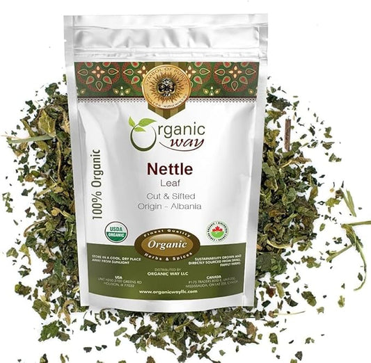 Organic Way Stinging Nettle Leaf | Herbal Tea (Urtica dioica) Cut & Sifted - European Wild-Harvest | Organic & Kosher Certified | Vegan, Non GMO & Gluten Free | Origin - Albania, (16 Oz)