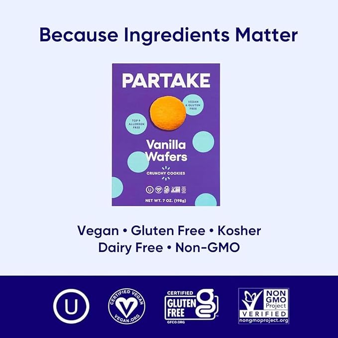 Partake Gluten Free Vanilla Wafers Cookies - Vegan - Free From the Top 9 Allergens Including Dairy, Wheat, Soy, Eggs, & Peanuts - Non GMO - Safe School & Office Snack (3 Pack, 7oz Boxes)