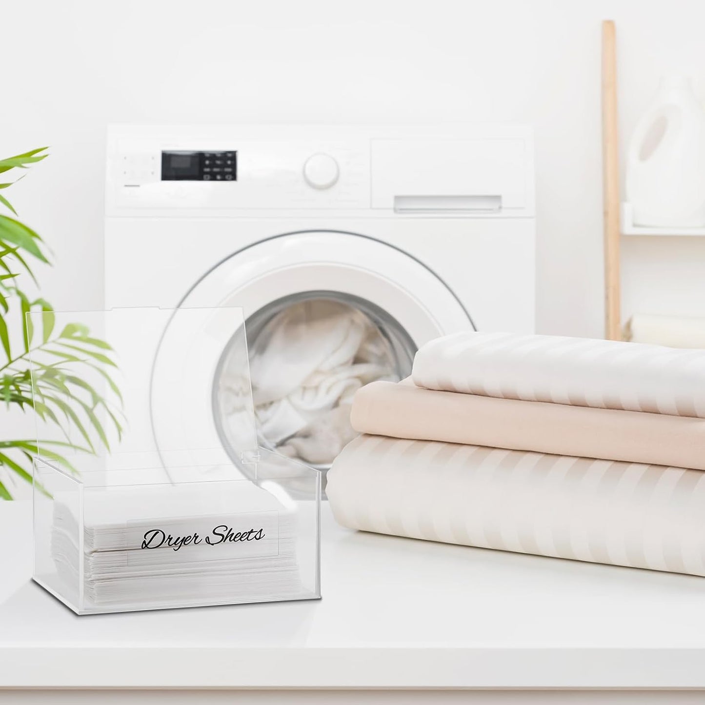 SUBEKYU Acrylic Dryer Sheet Container for Laundry Room,Dryer Sheet Holder Dispenser with Lid for Laundry Storage Organization and Decor,Clear Fabric Sheet Holder Box for Bathroom