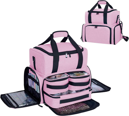 Large Makeup Cosmetic Bag with 3 Removable Case and 2 Removable Dividers Double Layer Travel Storage Organizer, Makeup Brushes Storage Section Pink