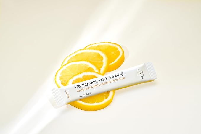 Double Toning White Liposome Glutathione – Liposomal L-Glutathione 50 mg, Vitamin C 500 mg, Vitamin E 3.3 mg α-TE, Biotin 30 µg & Fish Collagen 500 mg – Lime-Lemon Flavor – 30 Packets