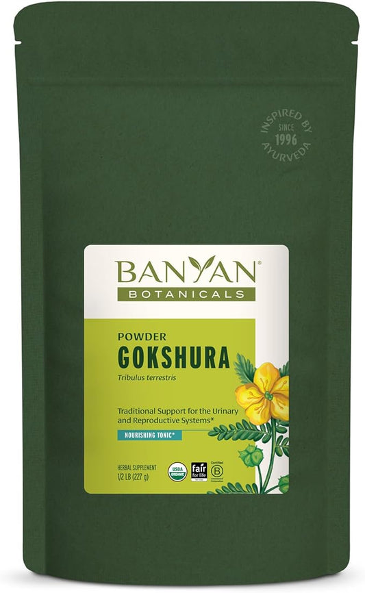 Banyan Botanicals Gokshura Powder – Organic Gokshura Fruit (Tribulus Terrestris) Powder – Men's Vitality Supplement – Supports Urinary Health* – ½ lb. – Non-GMO Sustainably Sourced Vegan