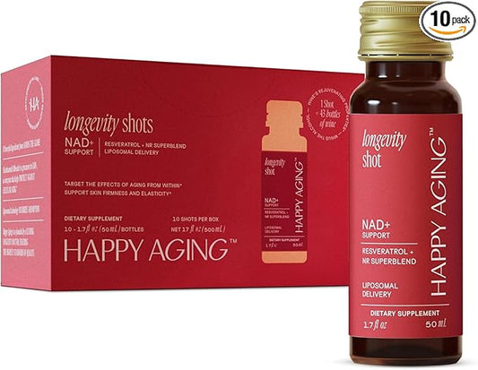 Liquid NAD+ Longevity Shots | Liposomal Nicotinamide Riboside and Resveratrol with Ceramides & Antioxidants | Twice-a-Week | Firm Skin & Brain Health| NMN Alternative | 30-Week Supply