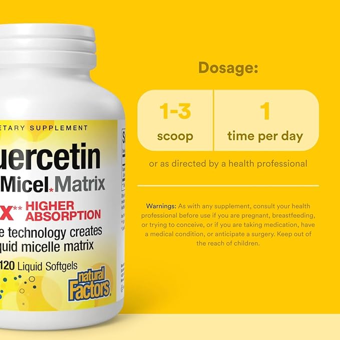 Natural Factors Quercetin LipoMicel Matrix for Superior Absorption, 120 Softgels