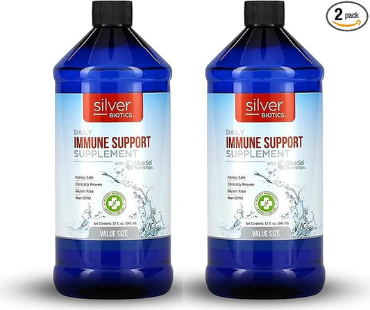 Silver Biotics Colloidal Nano SilverSol Ag₄O₄ 10 PPM Immune Support | Bio-Hacking Immune Building Natural Support | 32 Fl Oz (Pack of 2)