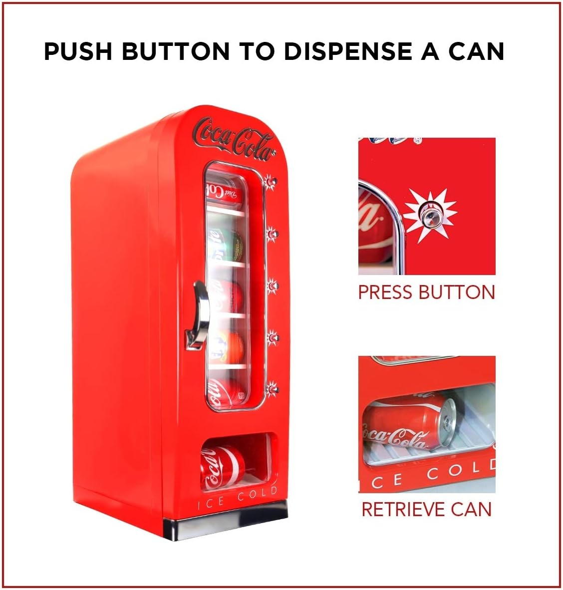 Coca Cola Mini Fridge - 10 Can Refrigerator for Bedroom Skincare Office, Portable Table Top Beverage Cooler, 12V 110V Refrigerador For Drinks, Soda, Wines, Use In Car, Dorm, Outdoor