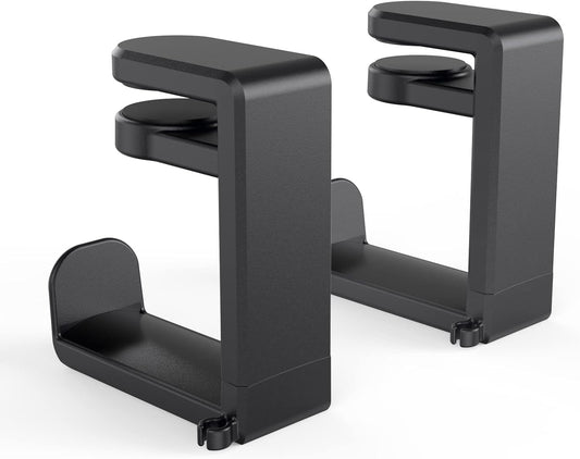 Rotating Headphone Stand - EURPMASK PC Gaming Headset Stand, Adjustable Clamp-on Headphone Holder, Headphone Hanger Hook Under Desk with 360 Degree Swivel&Cable Clip Organizer - Black, 2 Pack