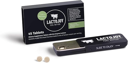 LactoJoy Lactase Pills 14,500 I 45 Pieces I Powerful Lactase Enzymes for Lactose Intolerance I Ultra Pure Lactase for Improved Digestion I No Silicon Dioxide, No Artificial Flavors, No Sucralose