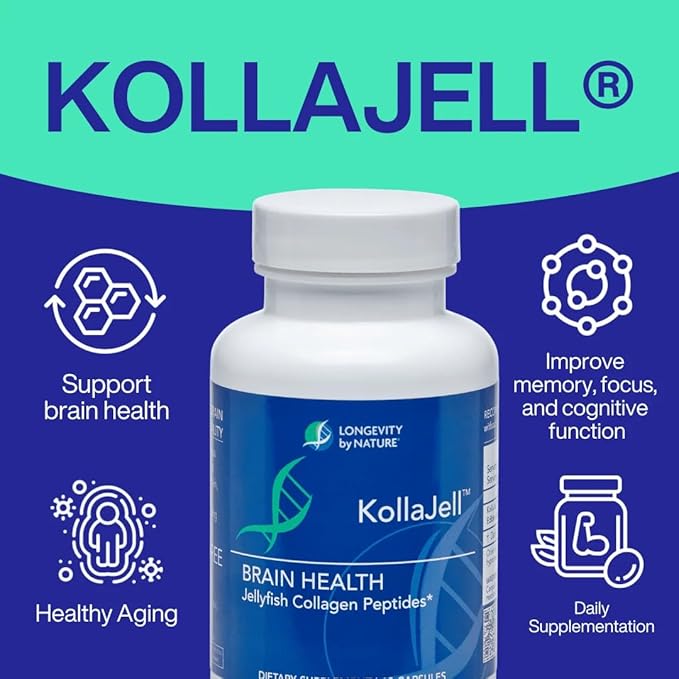 KollaJell Collagen Peptides Brain Supplement, Memory Pills and Focus Supplement for Brain Health and Cognitive Support, 60 Capsules
