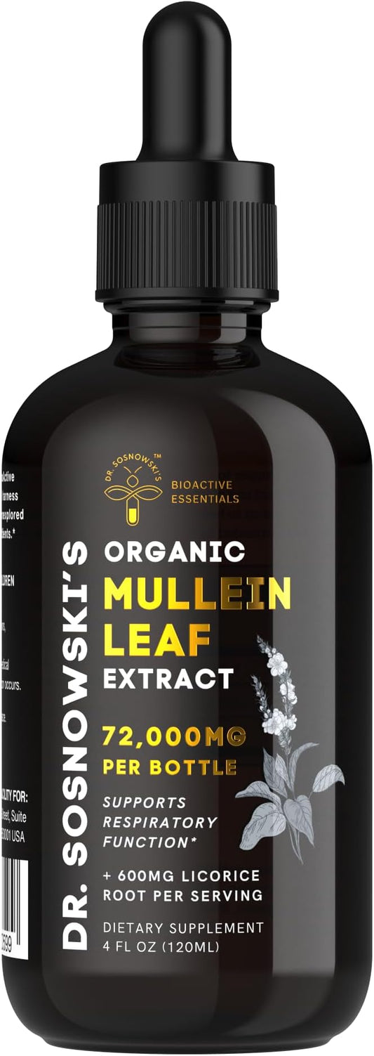 Dr Sosnowski's BioActive Mullein Leaf Drops 120ml | Super High Strength 1200mg Per Serving | 2 Month Supply | 1200mg Organic Mullein Leaf Extract with 600mg Licorice Root Extract