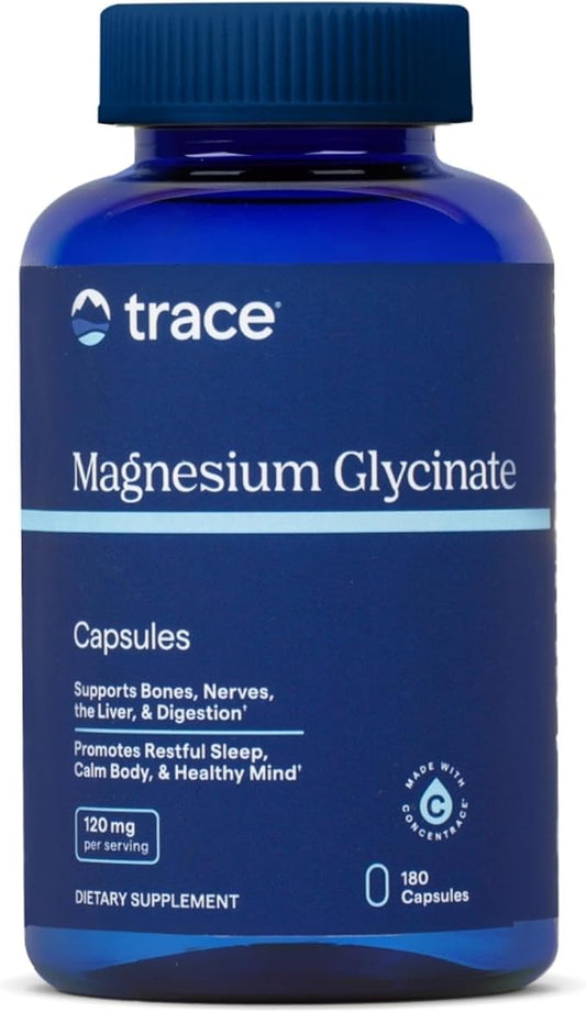 Trace Minerals Magnesium Glycinate 120mg - Bone Strength & Muscle Support - Magnesium Supplement to Aid Healthy Sleep Patterns & Relaxation - Support Nerve Function - 180 Capsules (180 Servings)