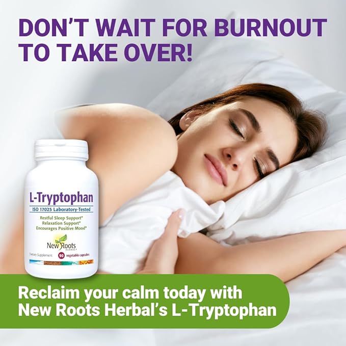 NEW ROOTS HERBAL L-Tryptophan Supplement for Sleep (90 Capsules) 220mg, Herbal Supplement for Healthy Sleep, Mood and Stress Response Support – Gluten-Free, Non-GMO