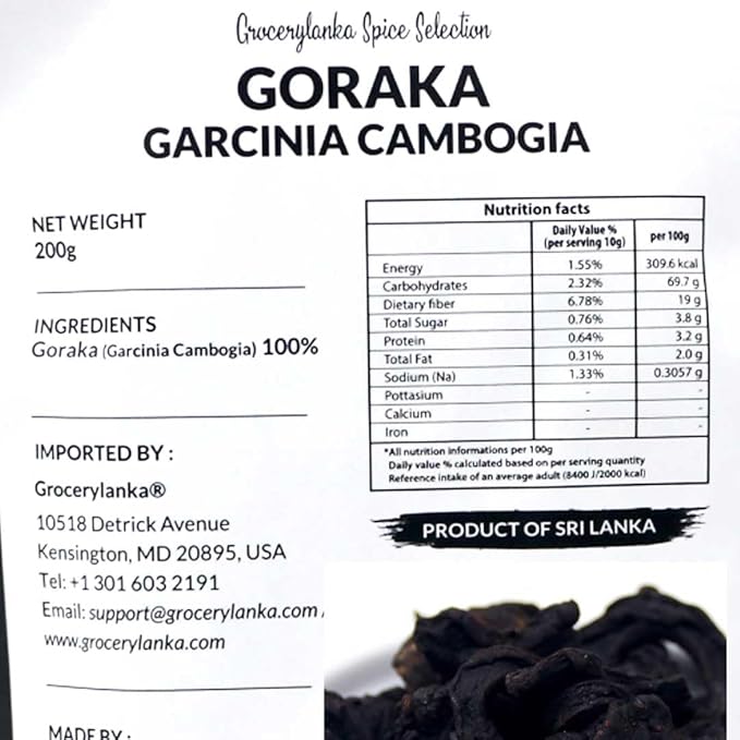Goraka 200g (7oz), Dried Garcinia Cambogia, Natural Food Souring Agent | Malabar Tamarind | Kudampuli