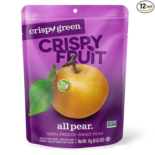 Crispy Green Natural Freeze-Dried Fruit, Pear Single-Serve, No Sugar Added, 0.53 Ounce (Pack of 12)