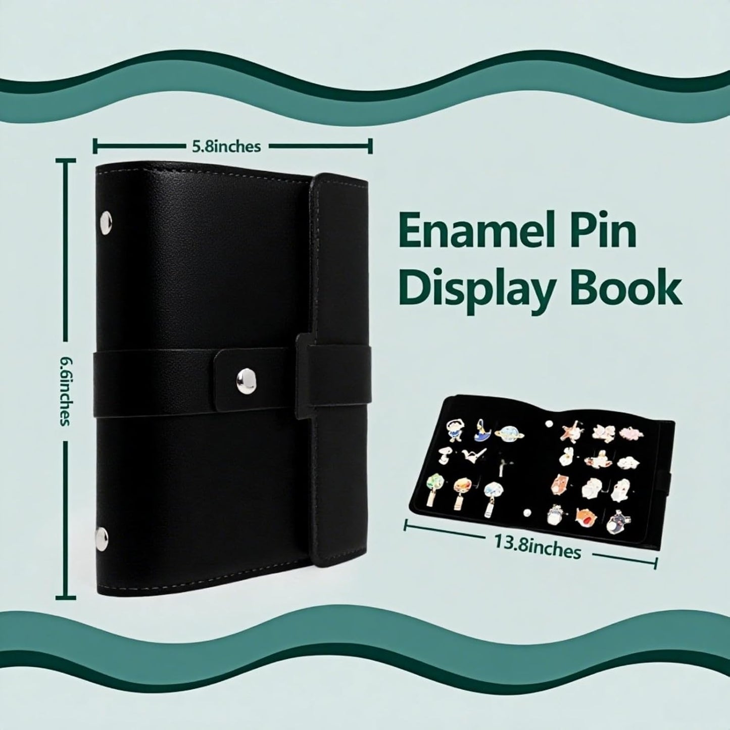 Enamel Pin Display Book - 4 Page Leather Travel Organizer for Collectors, Portable Lapel Pin Holder with Secure Storage, Compact Pin Trading Book (black)