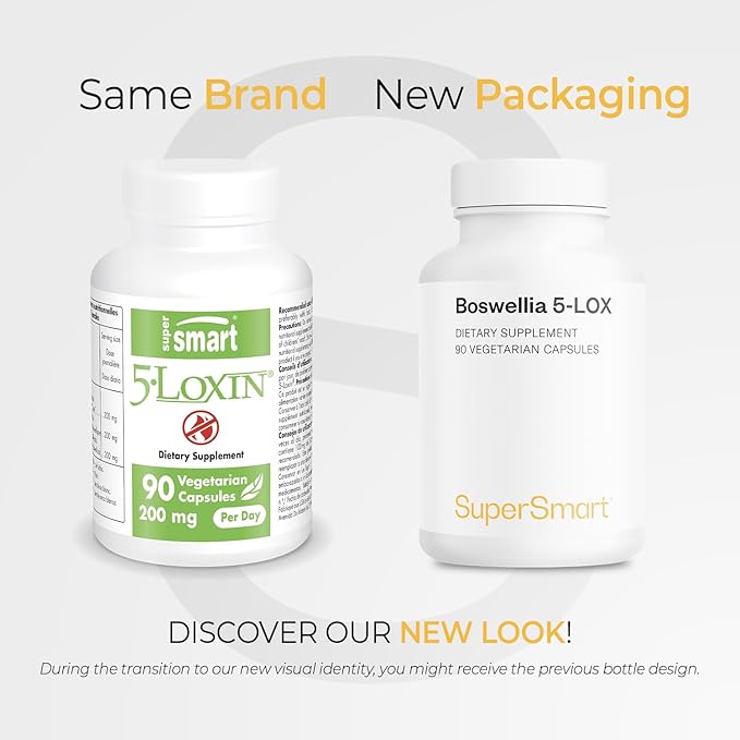 Supersmart - 5-Loxin 200mg per Day (Patented) - AKBA Supplement - 5-Loxin Boswellia Serrata Extract | Non-GMO & Gluten Free - 90 Vegetarian Capsules