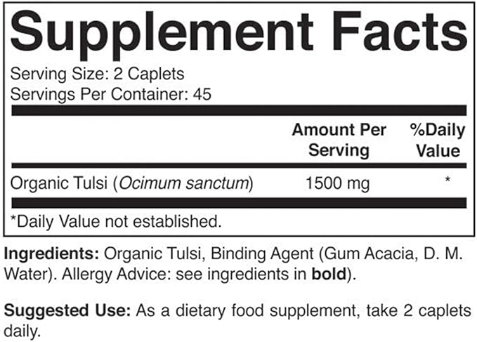 Brieofood Organic Tulsi (Holy Basil) 1500mg, 45 Servings, Vegetarian, Gluten Free, 90 Vegetarian Tablets