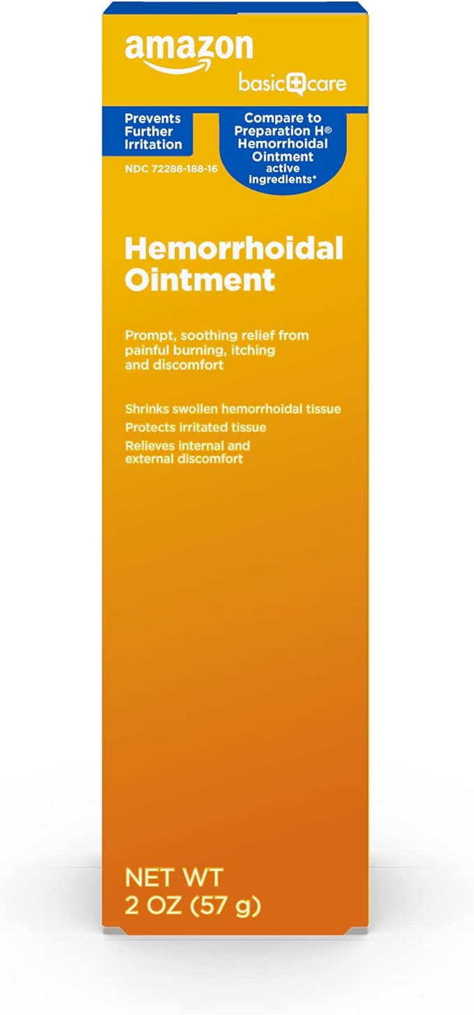 Amazon Basic Care Hemorrhoid Ointment, Hemorrhoid Treatment, Pain Relief, Relieves Burning, Itching and Discomfort, 2 ounce (Pack of 1)