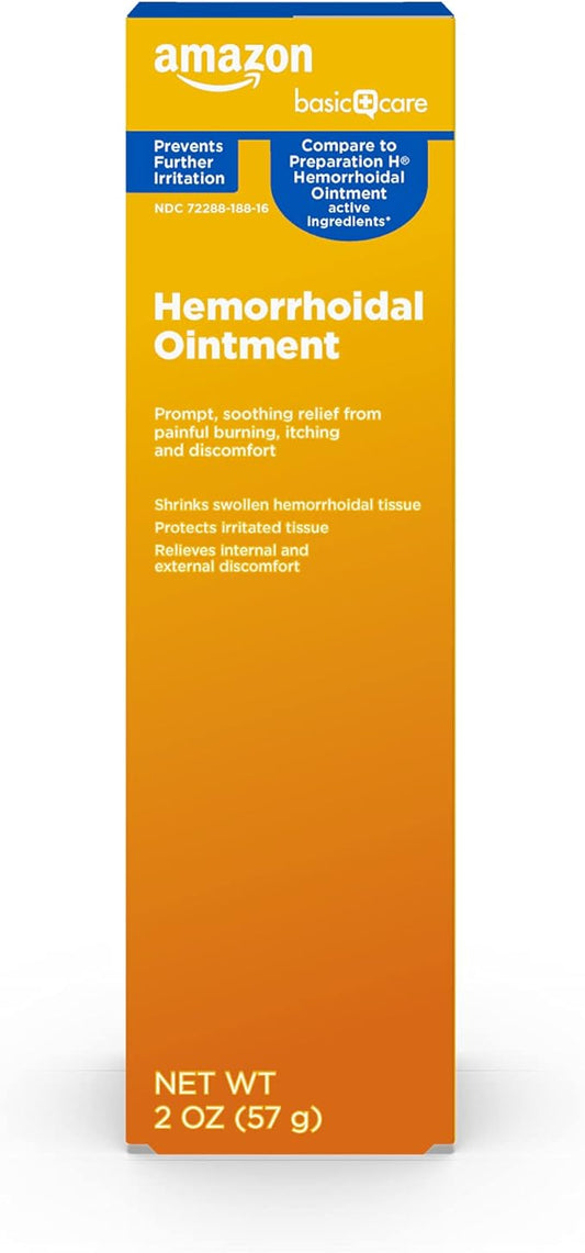 Amazon Basic Care Hemorrhoid Ointment, Hemorrhoid Treatment, Pain Relief, Relieves Burning, Itching and Discomfort, 2 ounce (Pack of 1)