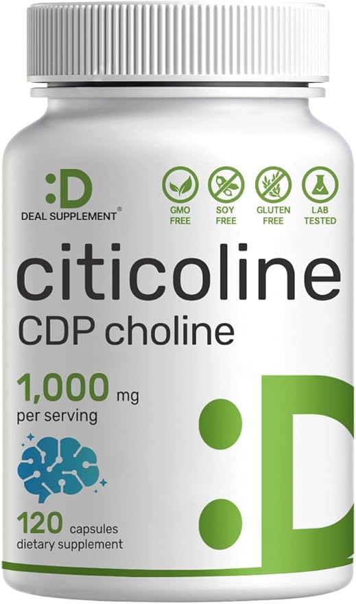 Citicoline CDP Choline, 1,000mg Per Serving, 120 Capsules – Extra Strength Choline Supplements – Nootropic B Vitamin Properties – Promotes Brain Health, Memory, & Focus – Non-GMO